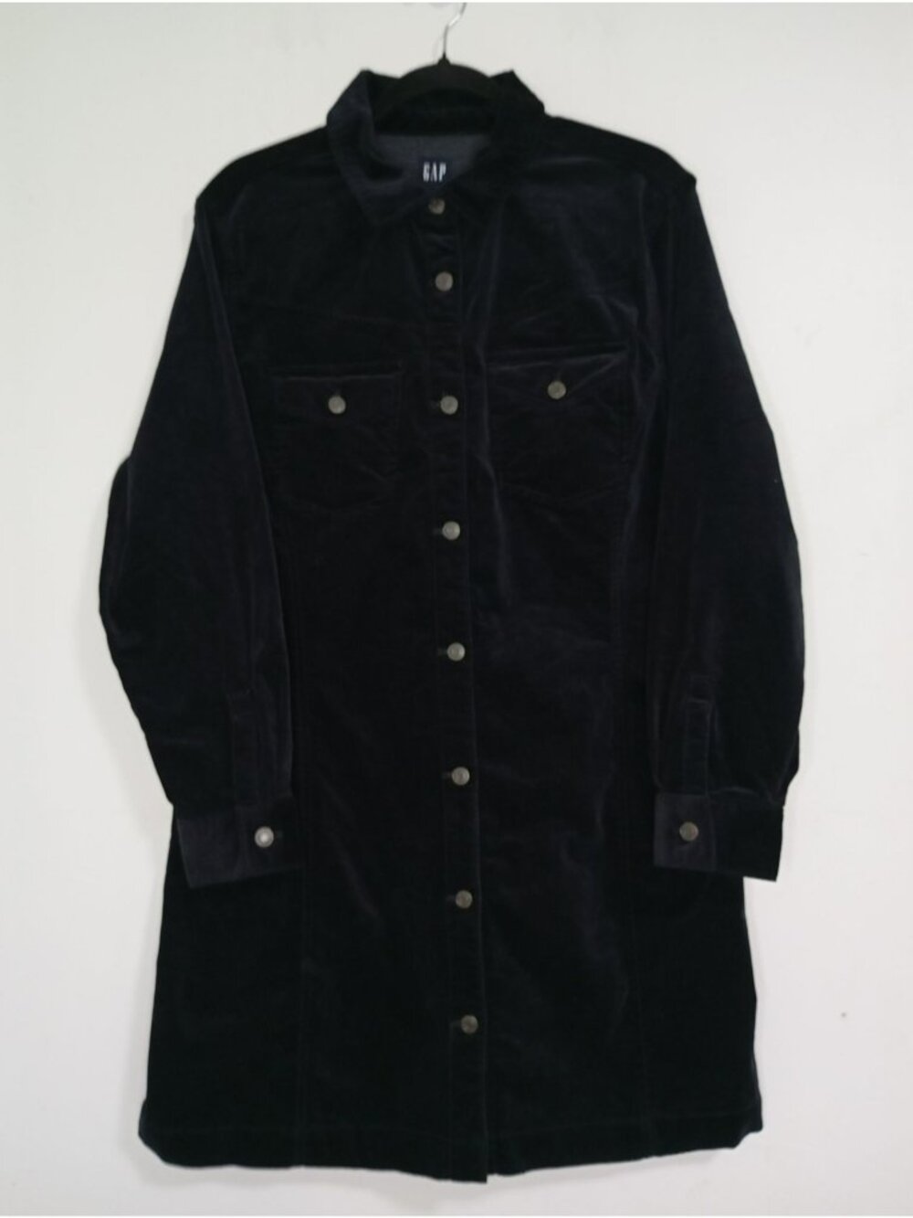 Gap Black Corduroy Button- Dress XL Long Sleeve Front Pockets Cotton blend women